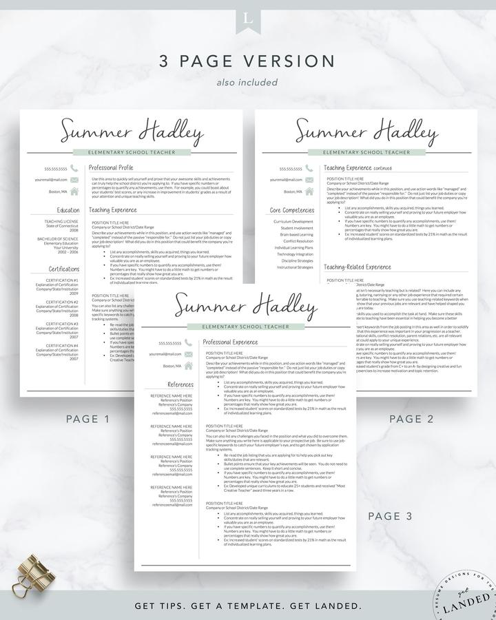 Teacher Resume Template for Word and Pages, Teaching Resume - Summer Hadley