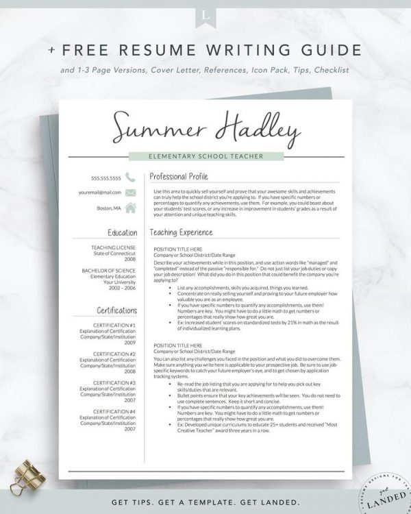 Teacher Resume Template for Word and Pages, Teaching Resume - Summer Hadley