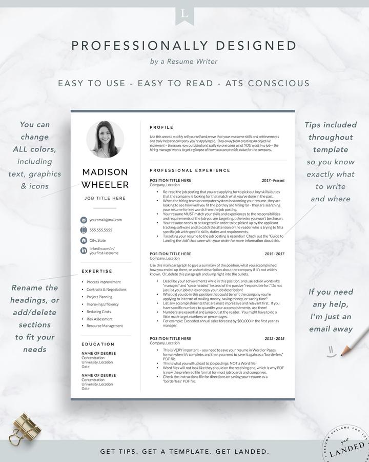 HUMAN RESOURCES RESUME TEMPLATE MADISON WHEELER 3 Two Page Resume Template with Photo for Word and Pages - Madison wheeler