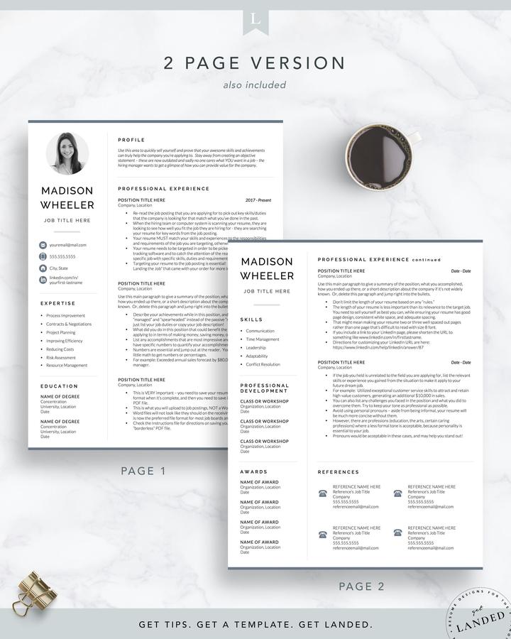HUMAN RESOURCES RESUME TEMPLATE MADISON WHEELER 4 Two Page Resume Template with Photo for Word and Pages - Madison wheeler