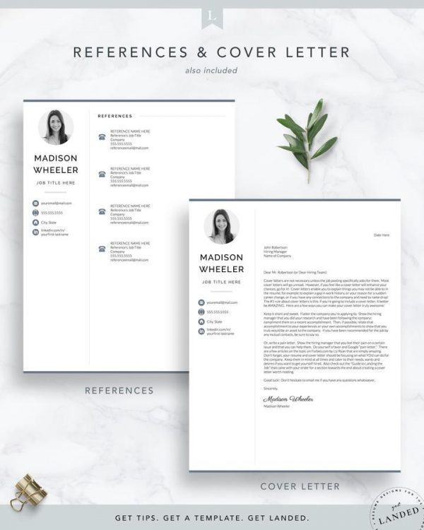Two Page Resume Template with Photo for Word and Pages - Madison wheeler